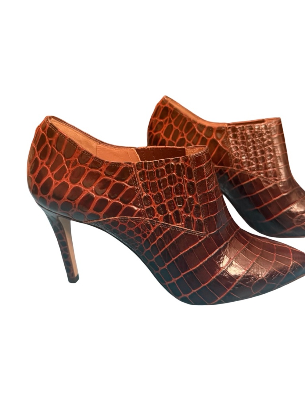 Inez Marisol 90 Cocoa Croco Booties 8.5 W Croc Embossed Leather Stiletto Spain - Picture 3 of 13
